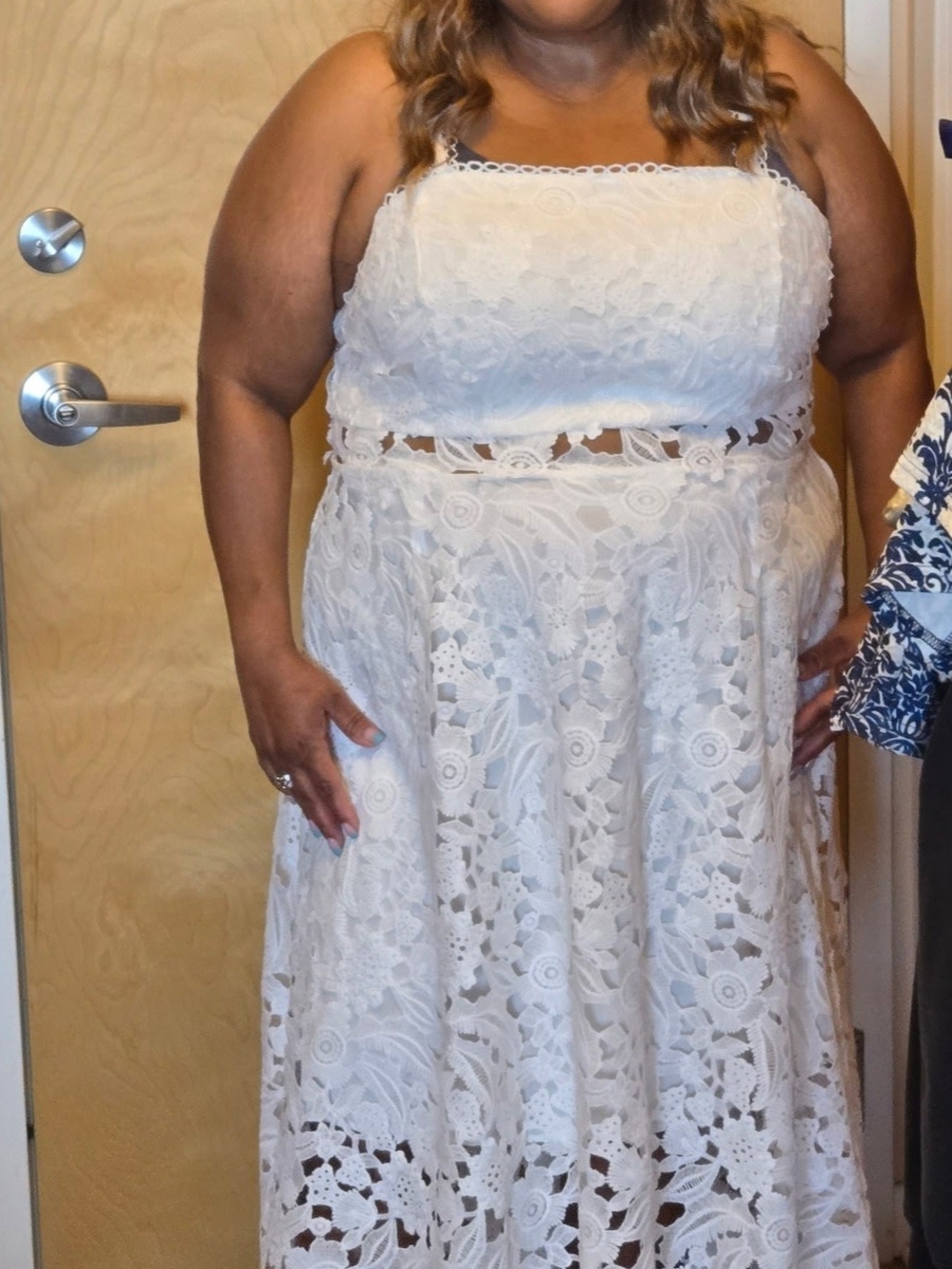 City Chic White Lace Maxi Dress with Cutout Waist